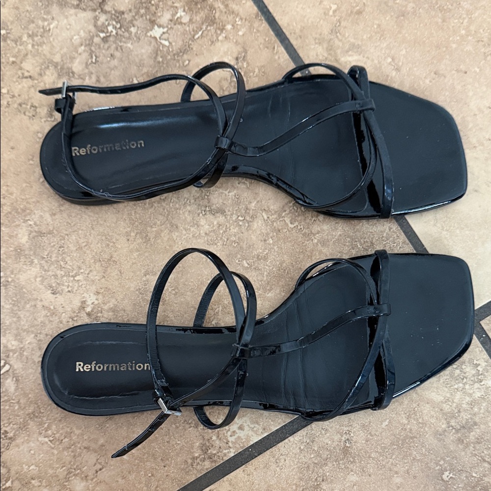 Reformation Black Strappy Square Sandals
